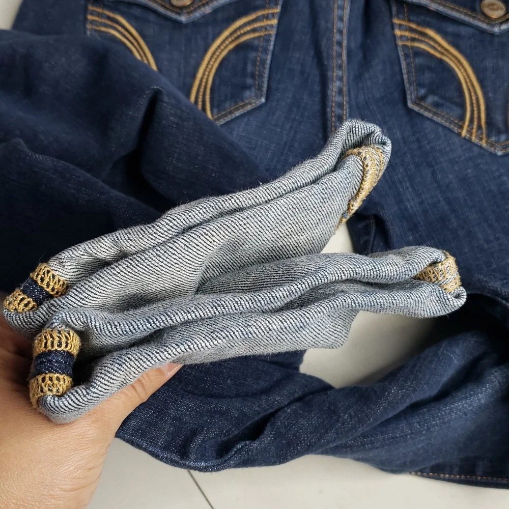Hollister Womens Cotton Capri Roll Tab Hem Jeans Size 27 Denim Blue Y2K Low Rise